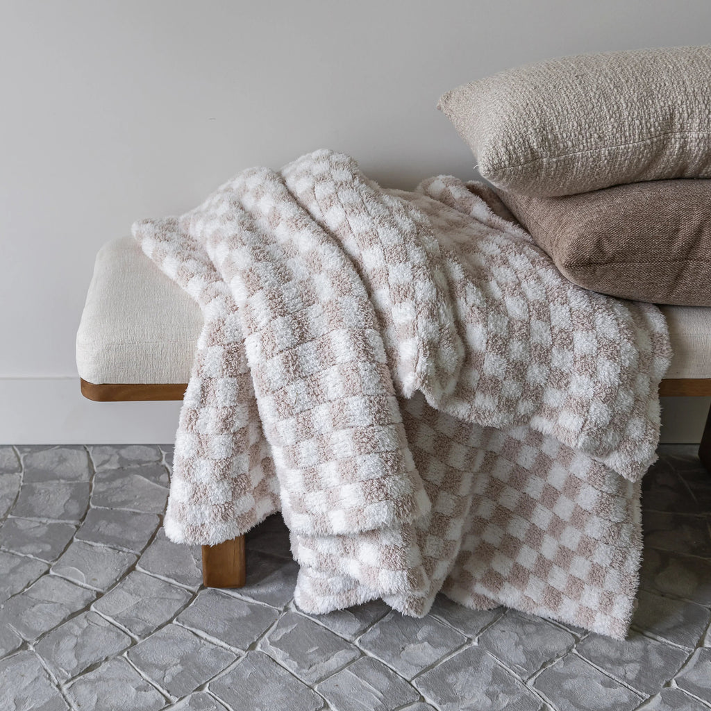 Blushing Beige Check Throw