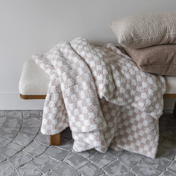 Blushing Beige Check Throw