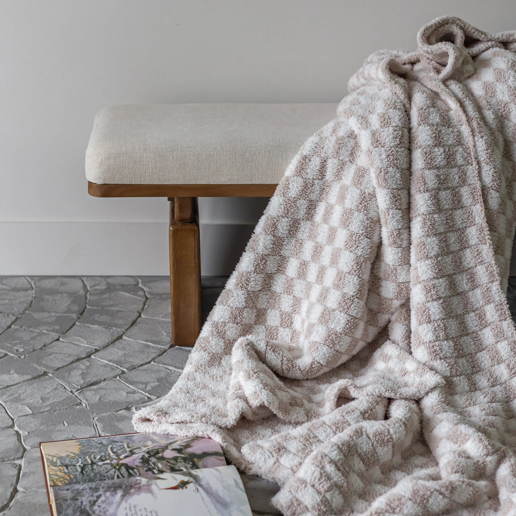 Blushing Beige Check Throw