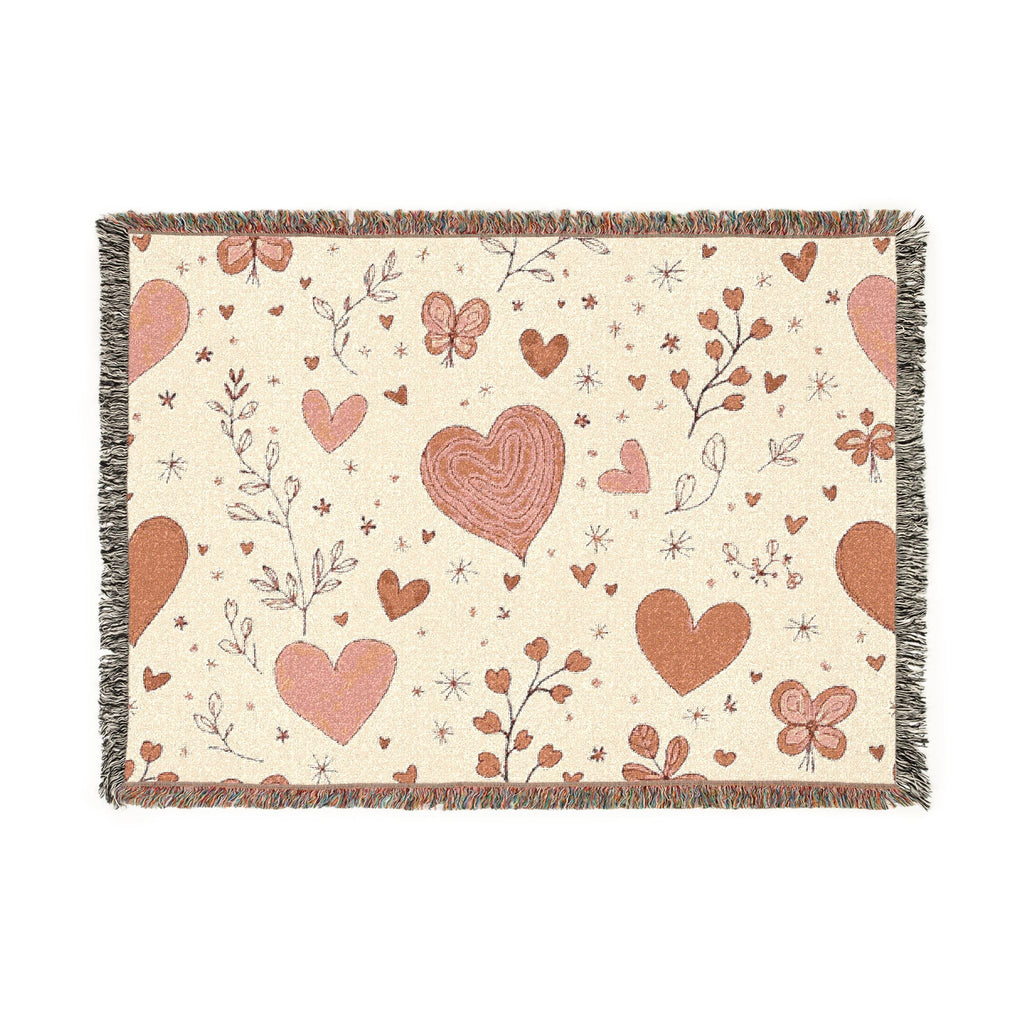 Heart Pattern Woven Blanket — Boho Floral Throw for Cozy Living & Valentine Gifts