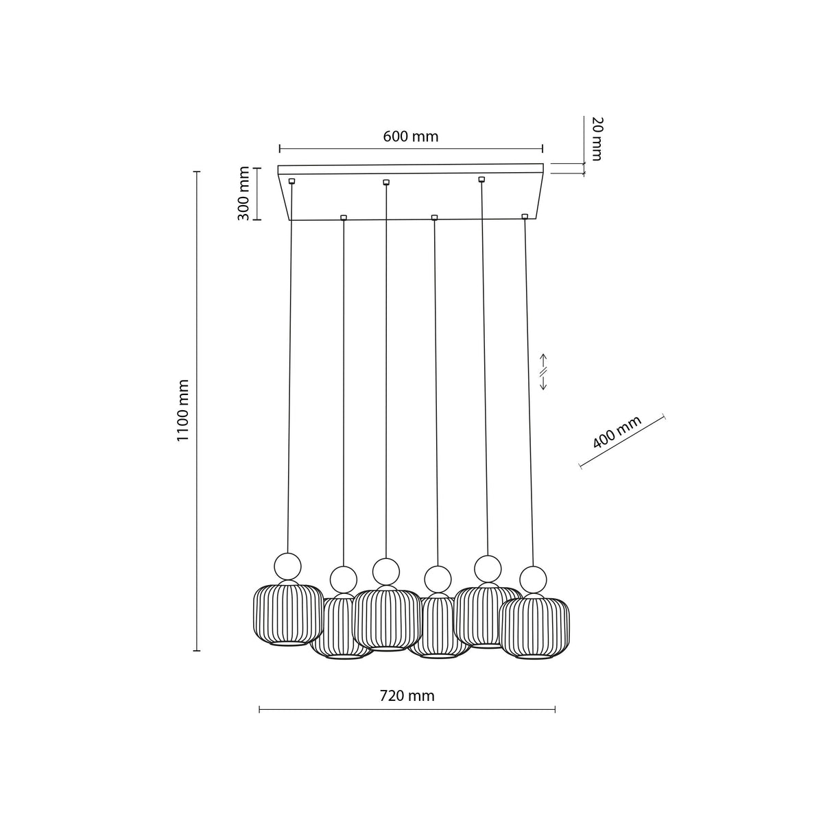 Ballo 6-Light Ribbed Glass Pendant