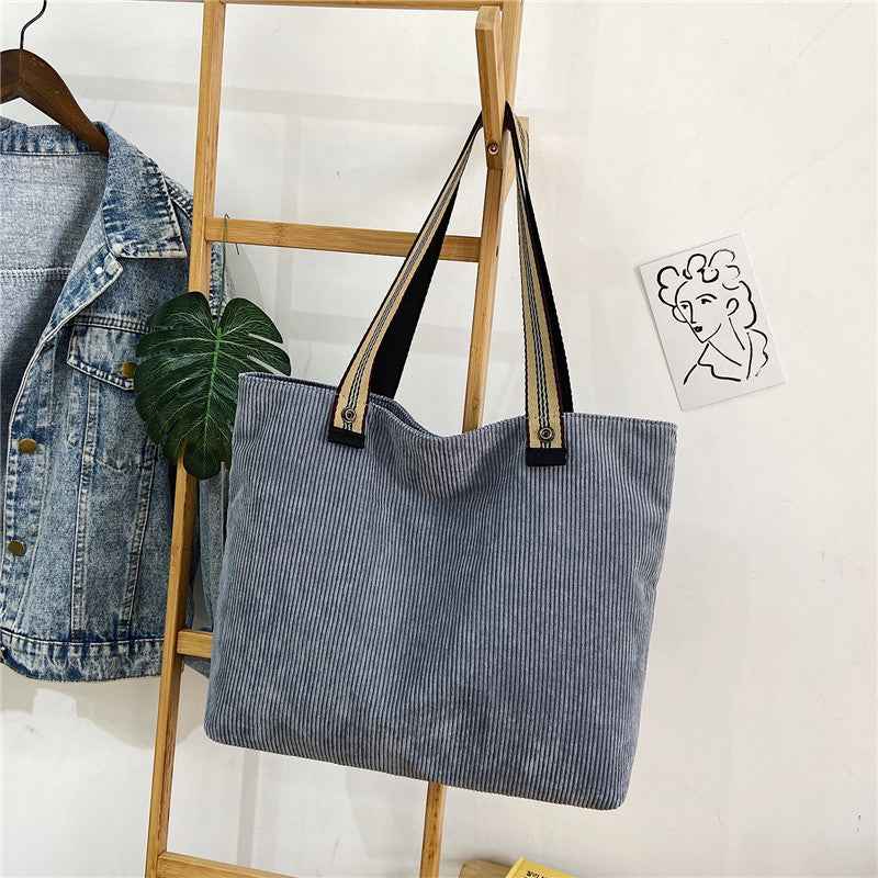 Women's Vintage Corduroy Shoulder Bag – Literary Style Casual Tote Purse