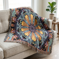 Kaleidoscope Mandala Woven Blanket — Boho Decorative Throw for Living Room & Gift