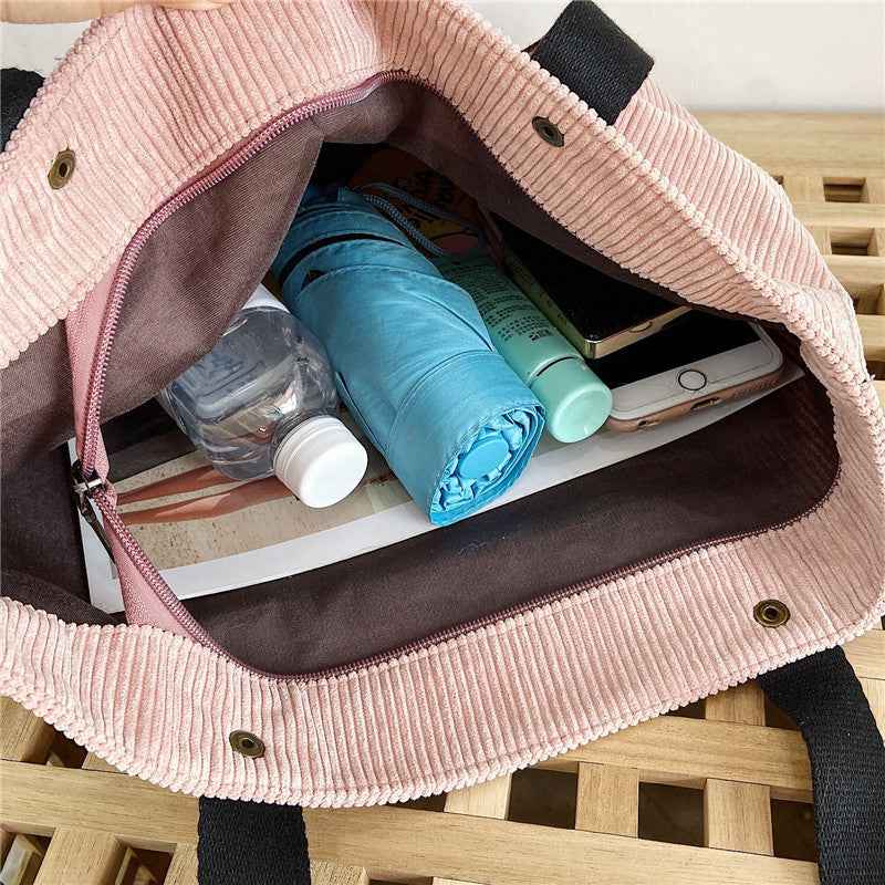 Women's Vintage Corduroy Shoulder Bag – Literary Style Casual Tote Purse