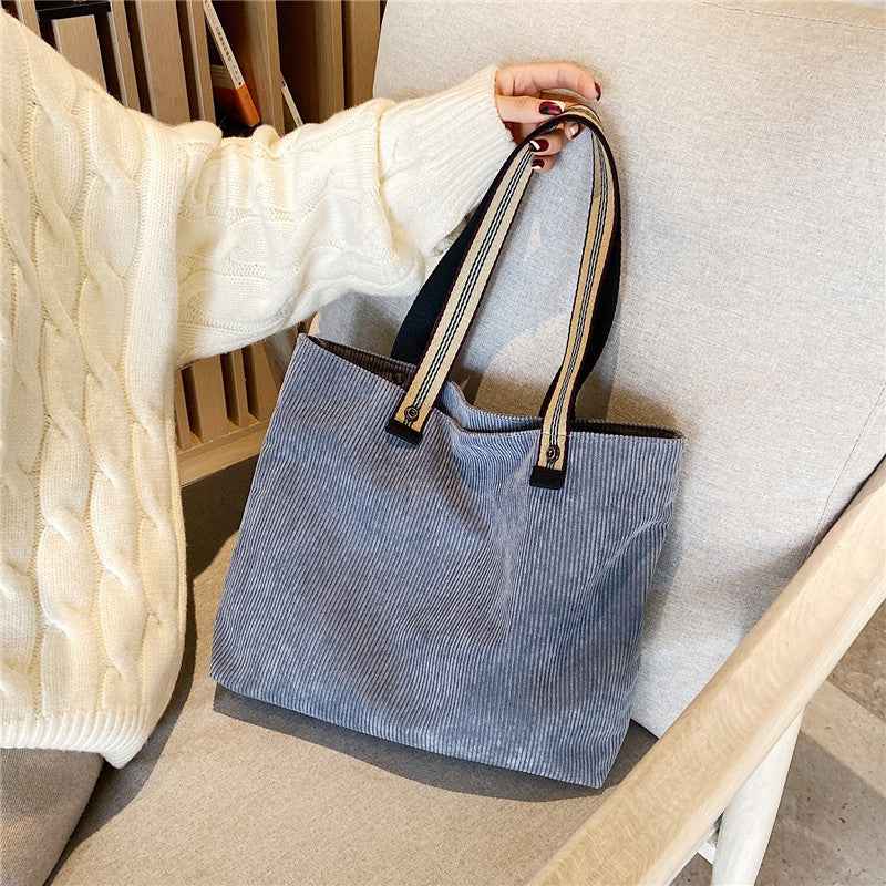 Women's Vintage Corduroy Shoulder Bag – Literary Style Casual Tote Purse