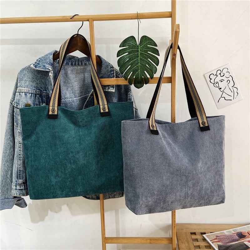 Women's Vintage Corduroy Shoulder Bag – Literary Style Casual Tote Purse