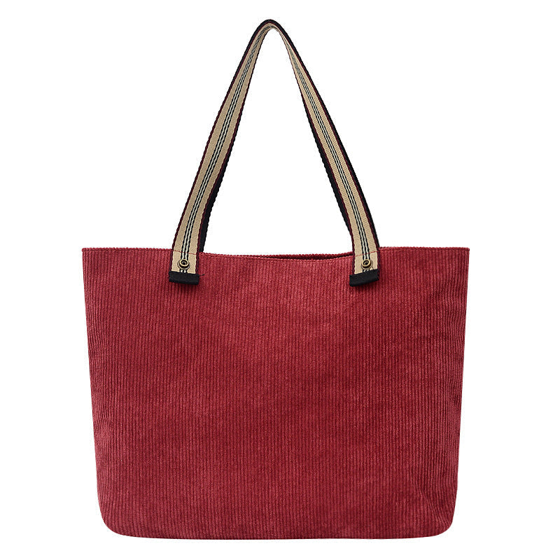 Women's Vintage Corduroy Shoulder Bag – Literary Style Casual Tote Purse
