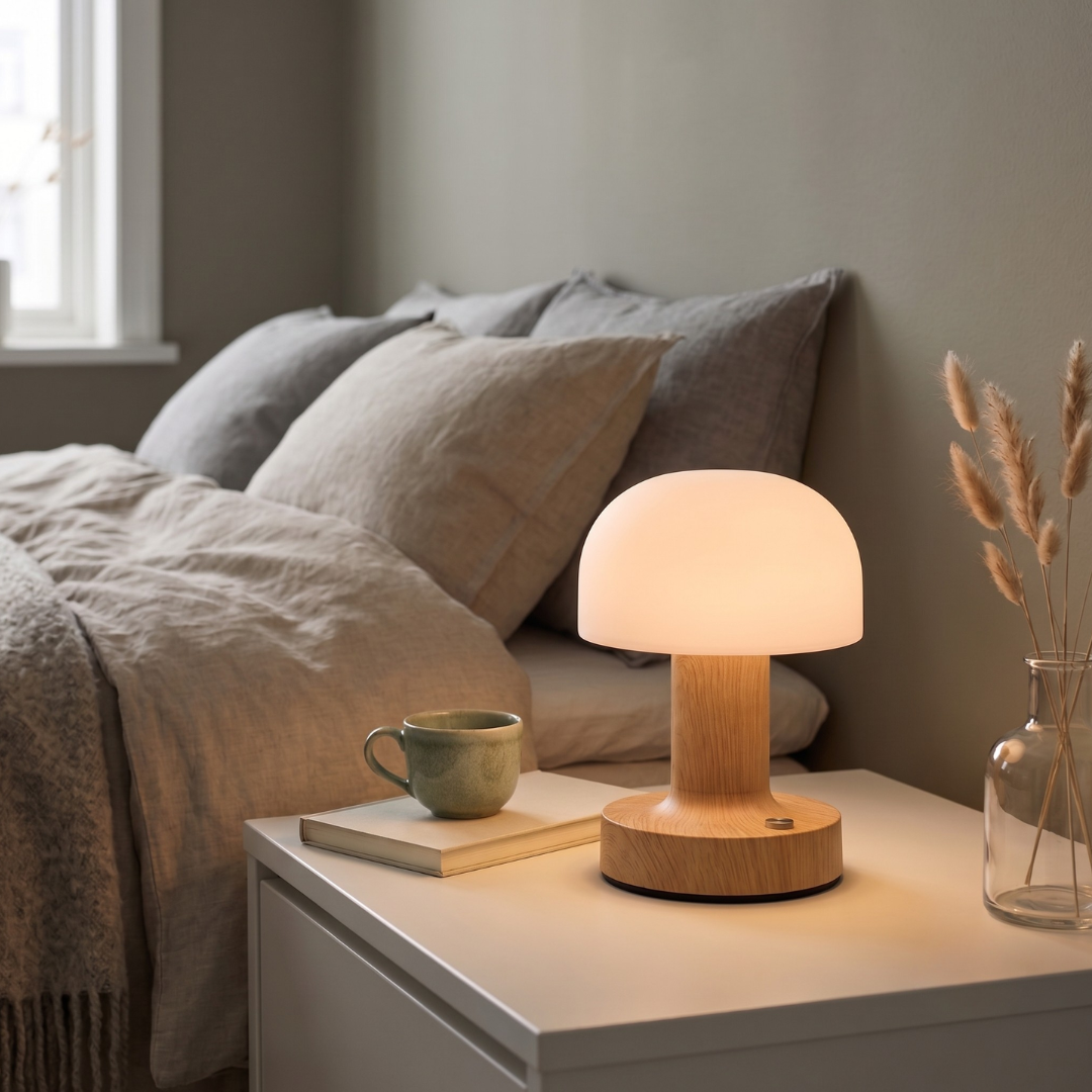 Modern Led Touch Lamp Wood Color Mushroom