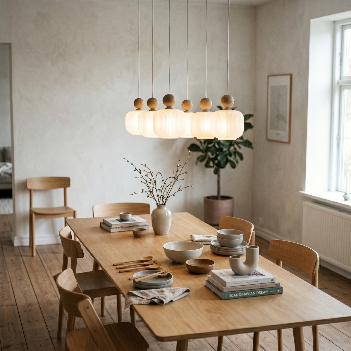 Ballo 6-Light Ribbed Glass Pendant
