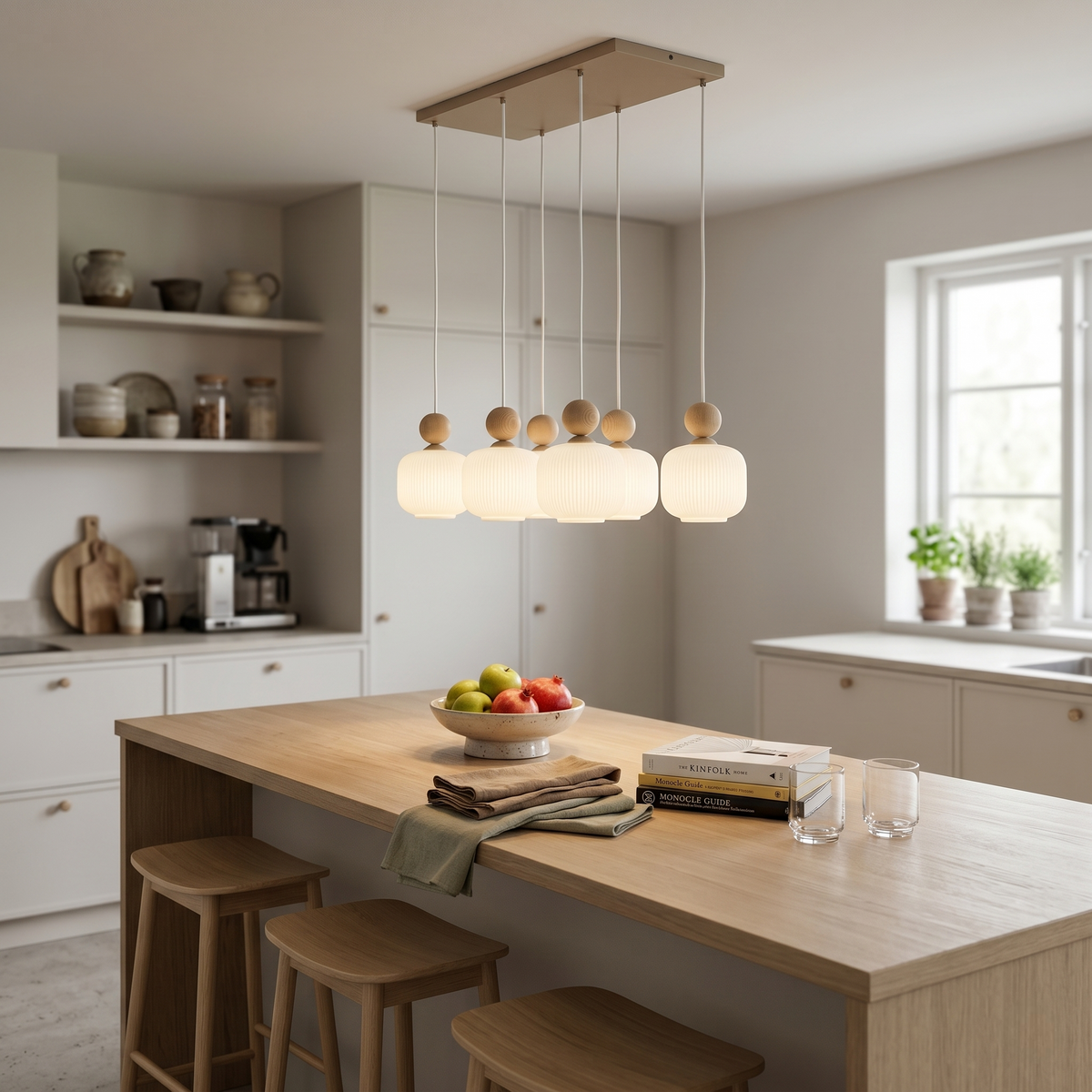 Ballo 6-Light Ribbed Glass Pendant