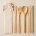 Bamboo Cutlery Set with Canvas Pouch | 5-Piece Reusable Utensil Set