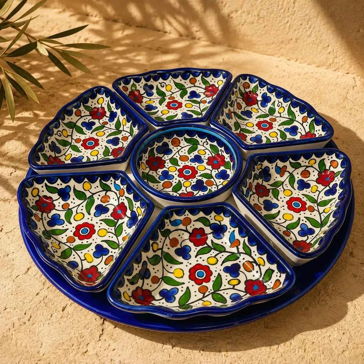 Handmade Palestinian Ceramic Nut Serving Tray – Multi Compartment Platter