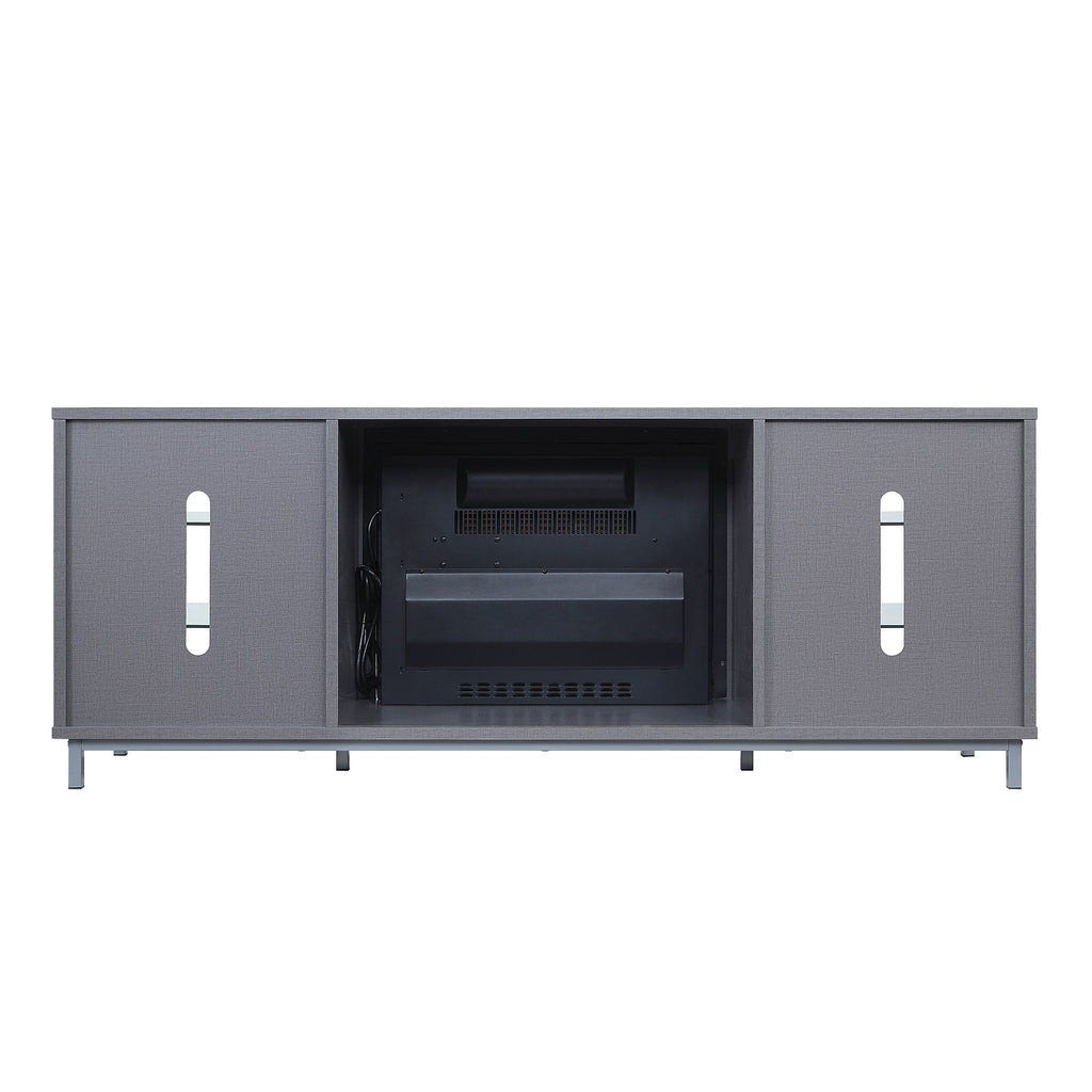 Firey 60" TV Stand/Fireplace with Glass Shelves - Grey Gloss