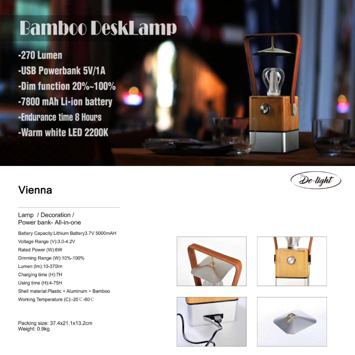 Vienna Dimmable LED Lamp & Power Bank
