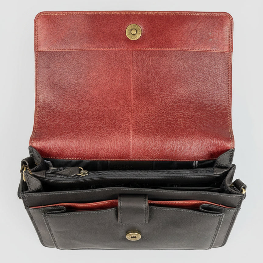 Derek Alexander Half Flap Organizer Leather Messenger Crossbody Bag