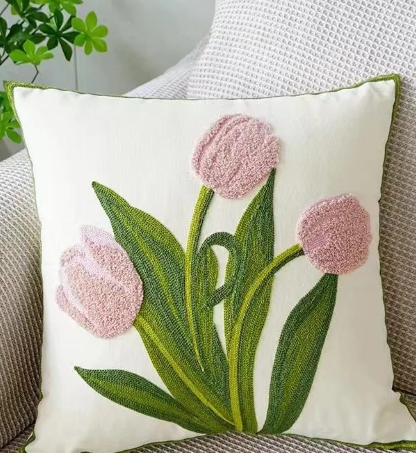 Decorative Floral Embroidered Pillow Cover