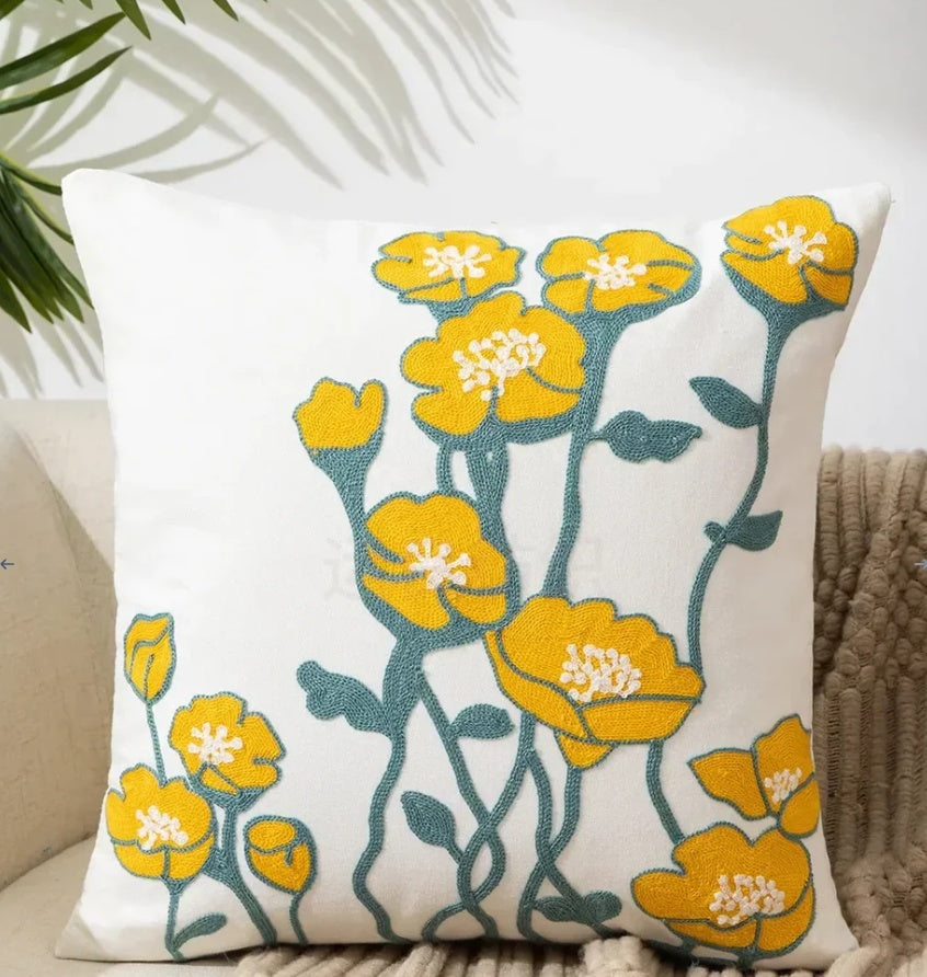 Decorative Floral Embroidered Pillow Cover