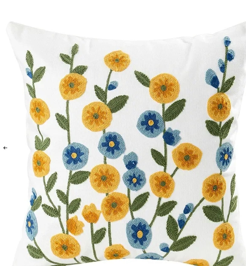 Decorative Floral Embroidered Pillow Cover