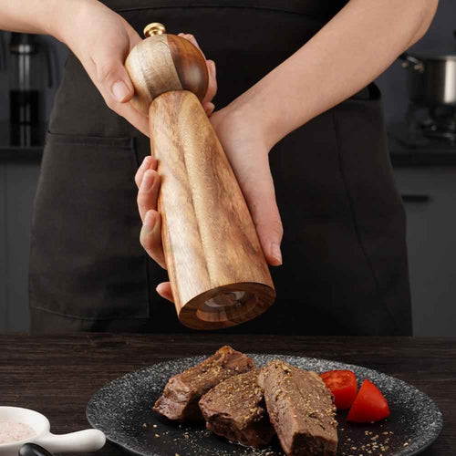 Acacia Wood & Ceramic Spice Grinder – Round Head Manual Seasoning Mill