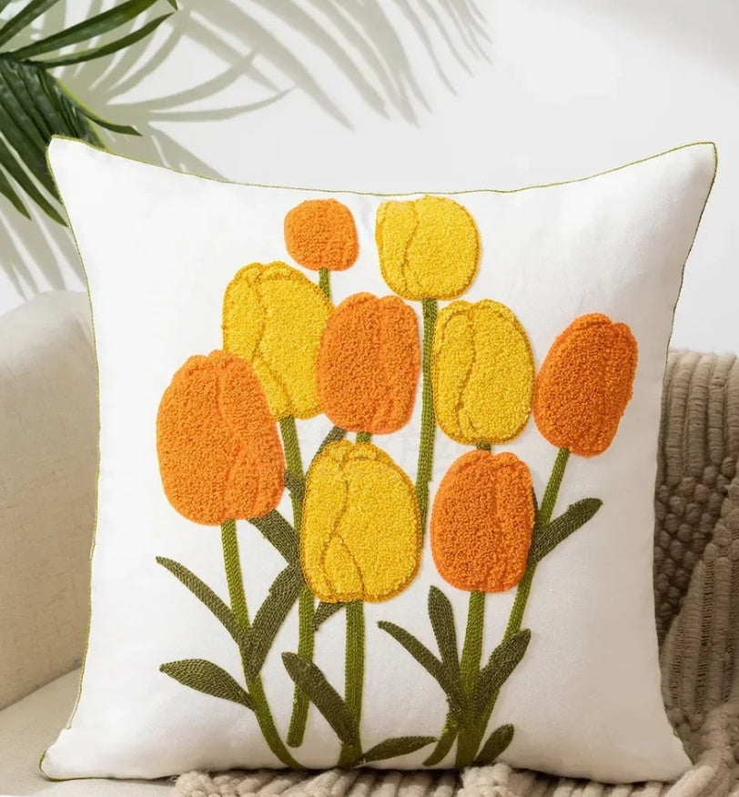 Decorative Floral Embroidered Pillow Cover